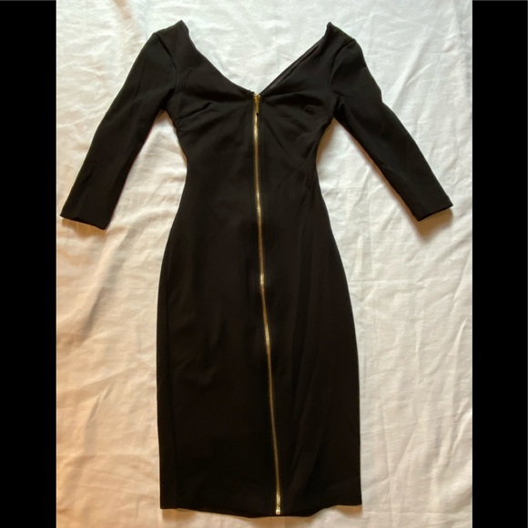bebe Dresses & Skirts - Long Black bebe Bodycon Zipper Dress 3/4 Sleeve XS